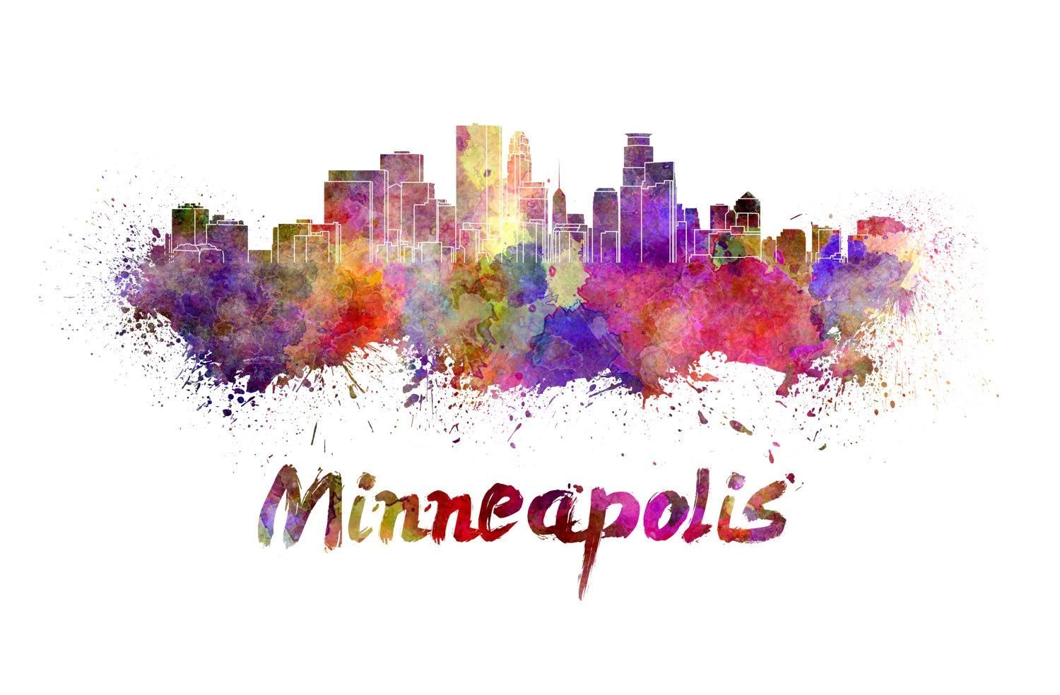 Minneapolis Skyline Watercolor Canvas, Minneapolis Canvas Print Regarding Minneapolis Wall Art (View 16 of 20)