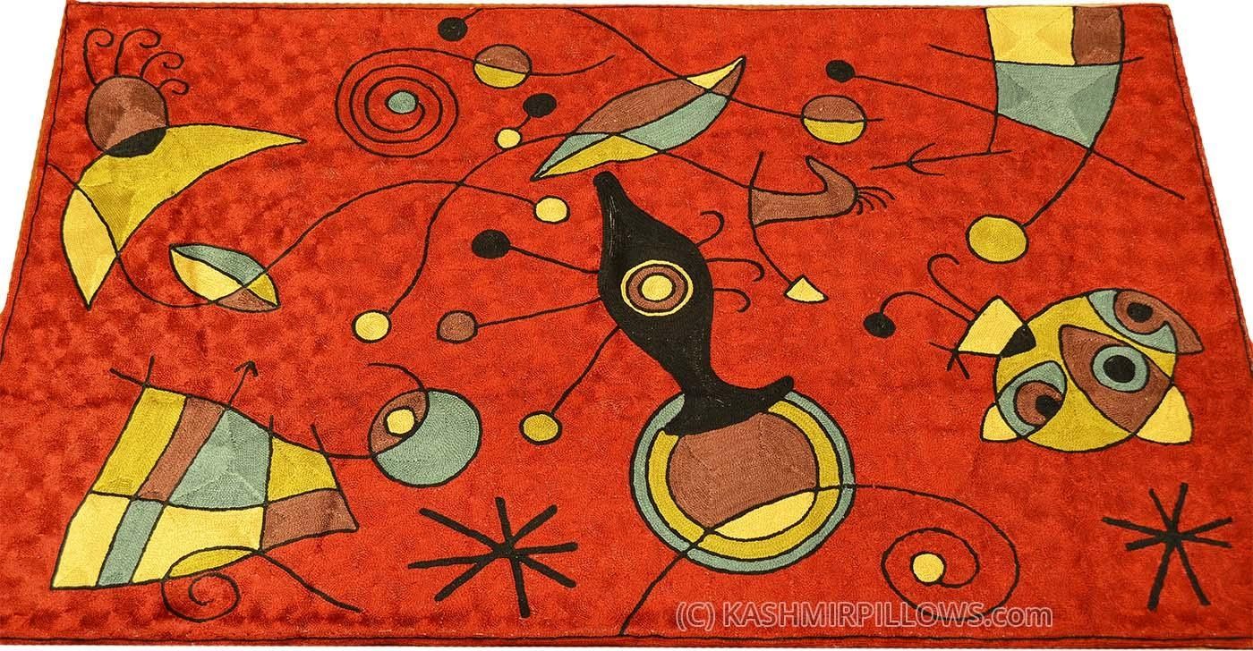 Miro Red Silk Rug Peces / Wall Tapestry Hand Embroidered 2.5ft X Inside Burgundy Wall Art (Photo 18 of 20)
