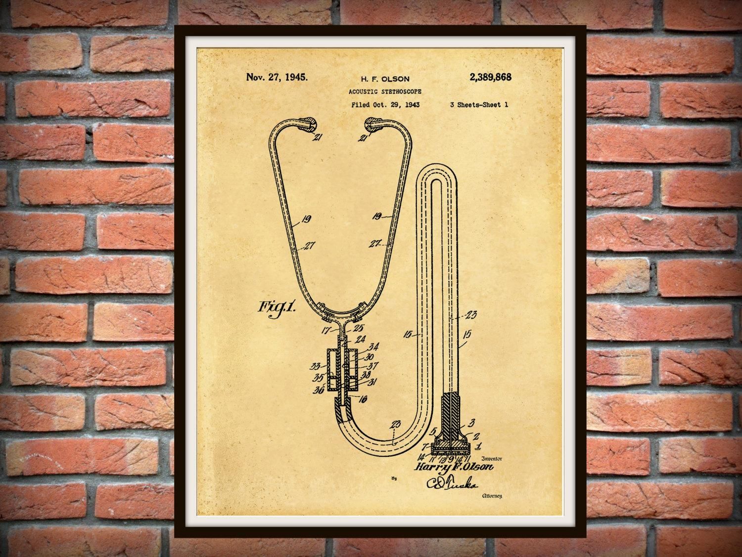 Patent 1945 Acoustic Stethoscope Art Print – Doctors Office Within Medical Wall Art (Photo 1 of 20)