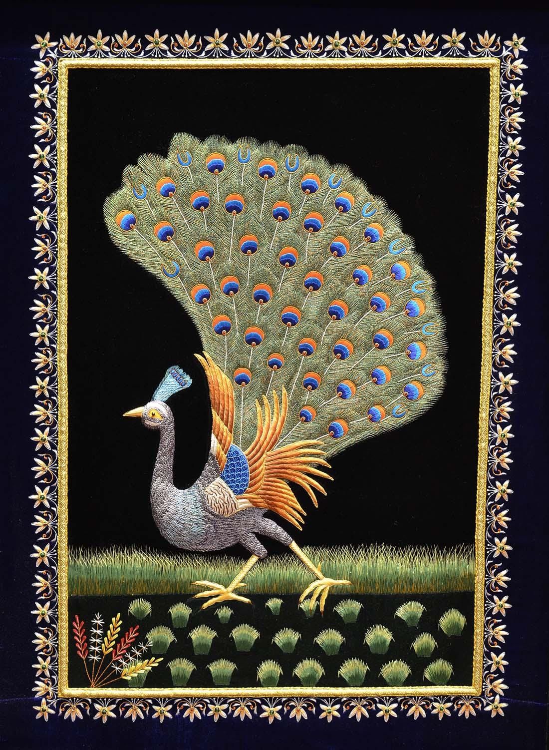 Peacock Wall Art Decorative Panel Jewel Art Tapestrykashmir Fine For Jeweled Peacock Wall Art (Photo 1 of 20)