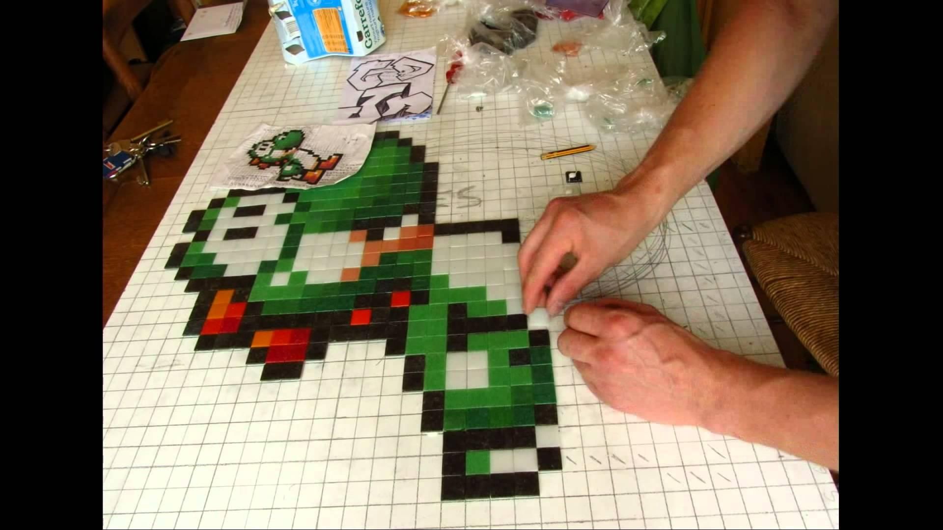 Pixel Art – Yoshi Et Bébé Mario – Yoshi & Baby Mario – Mosaique Intended For Pixel Mosaic Wall Art (View 11 of 20)