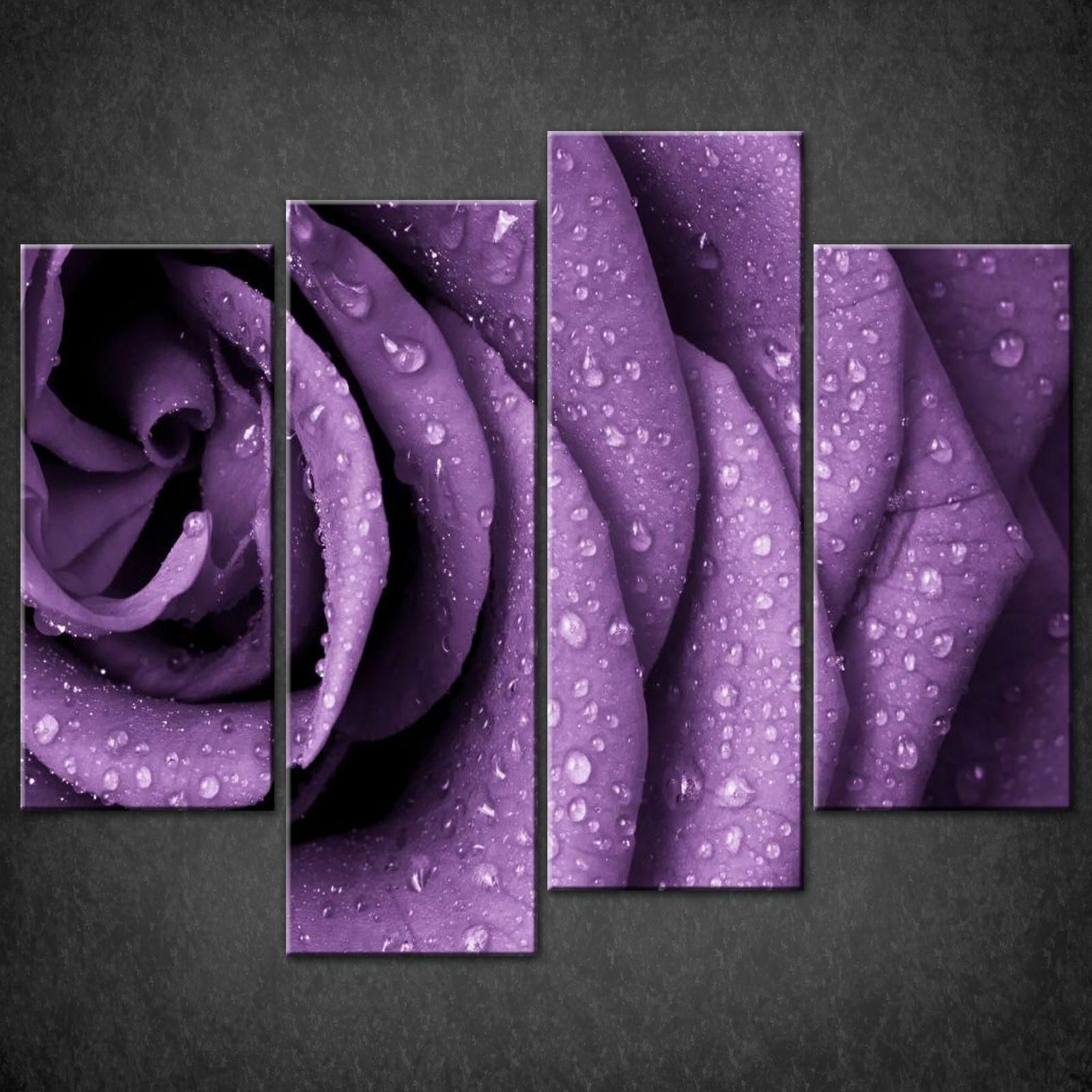 Purple Rose Split Canvas Wall Art Pictures Prints Larger Sizes Within Purple Wall Art Canvas (Photo 1 of 20)