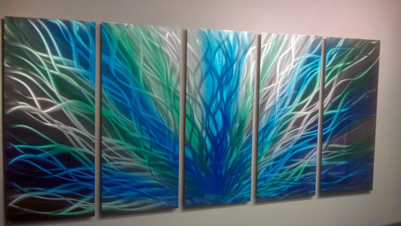 Radiance Large, Green Blue  Metal Wall Art Contemporary Modern With Large Green Wall Art (View 11 of 20)