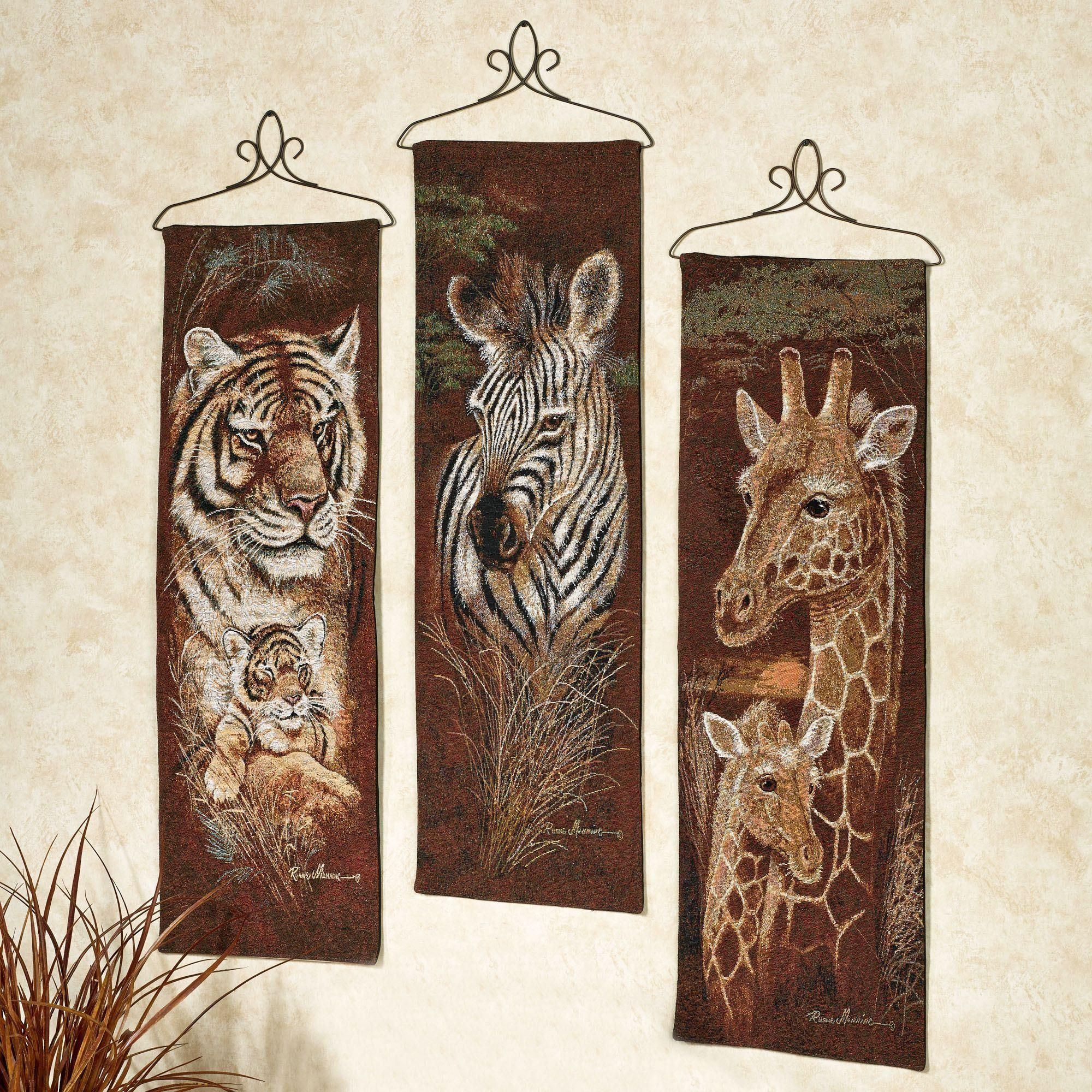 Safari Animal Wall Tapestry Panel Set With African Metal Wall Art (View 6 of 20)
