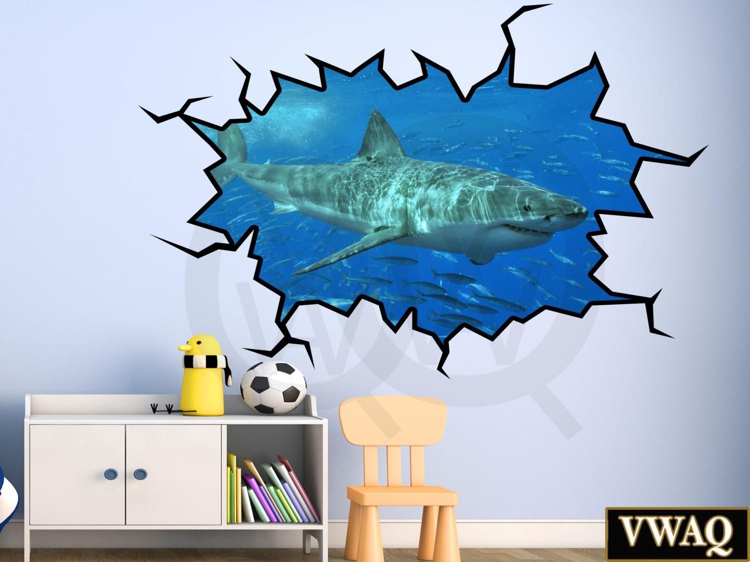 Shark Wall Decal 3d Wall Art Peel And Stick Great White Shark Inside 3d Wall Art (View 10 of 20)