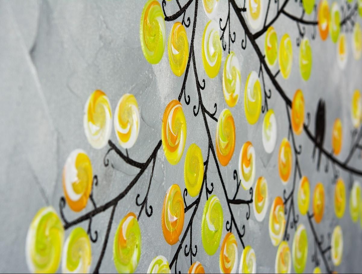 Spring Love 1qiqigallery 36" X 12" Yellow Grey Abstract Art Pertaining To Gray And Yellow Wall Art (View 20 of 20)