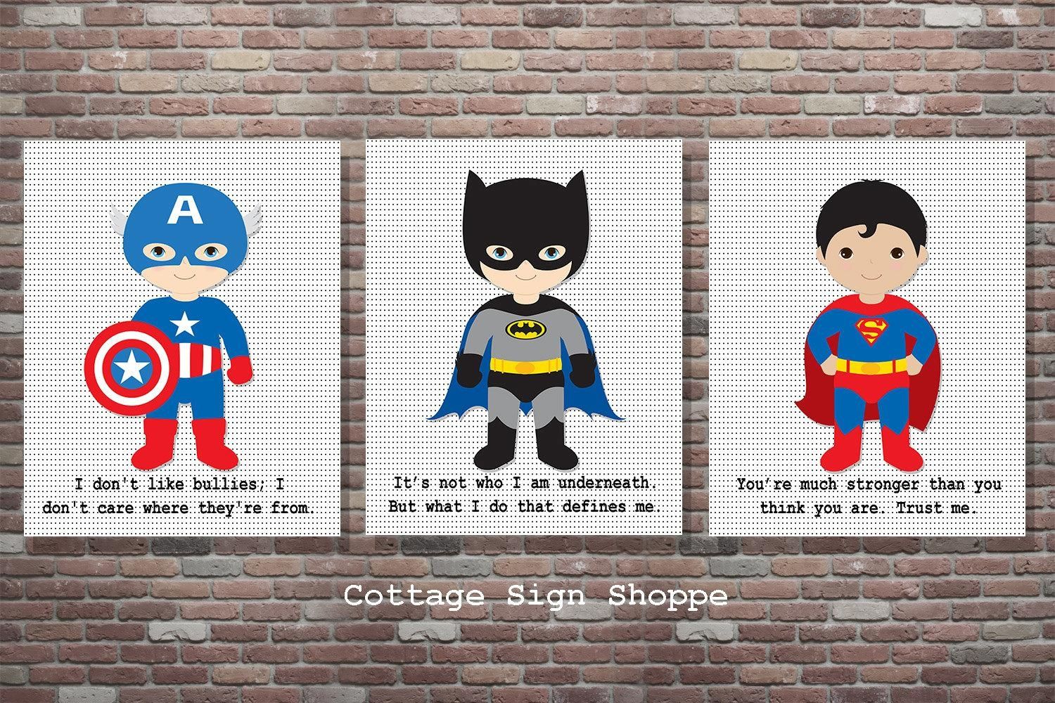 Superhero Decor Superhero Sign Superhero Wall Artset Intended For Superhero Wall Art For Kids (View 2 of 20)
