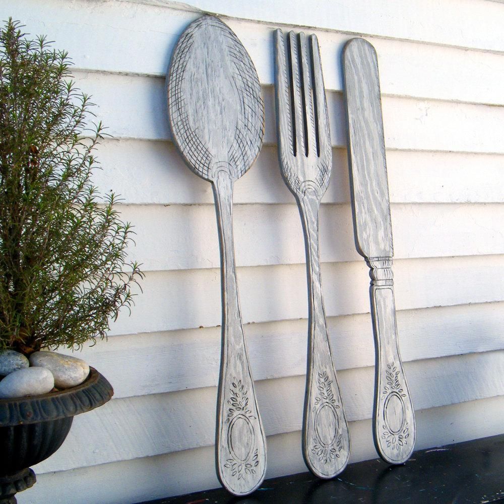 Utensil Set Wall Decor Fork Knife Spoon Wall Art Extra Large Within Large Utensil Wall Art (View 2 of 20)
