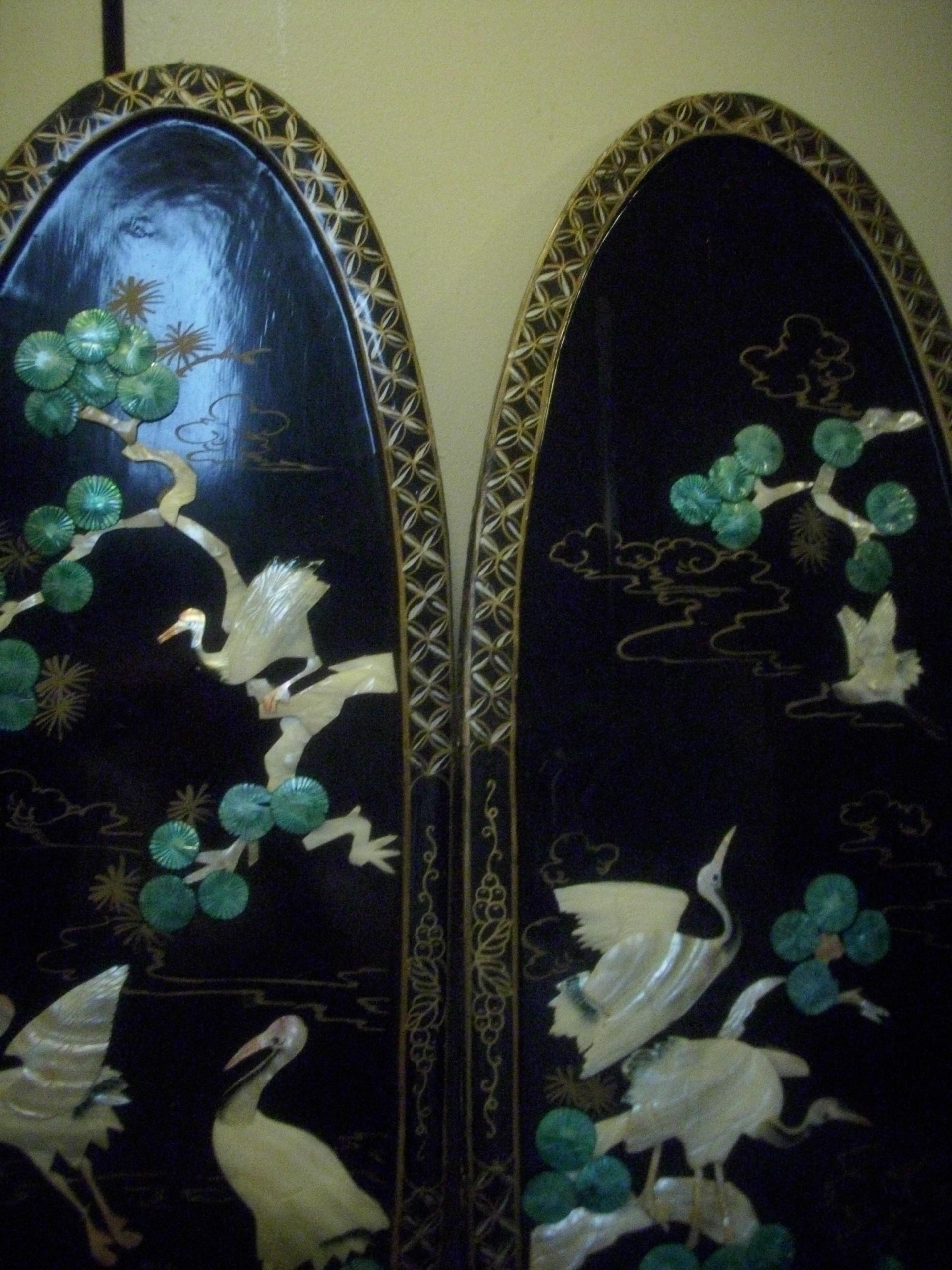 Vintage Black Lacquered Chinese Carved Shell Mother Of Pearl Wall Throughout Mother Of Pearl Wall Art (View 11 of 20)