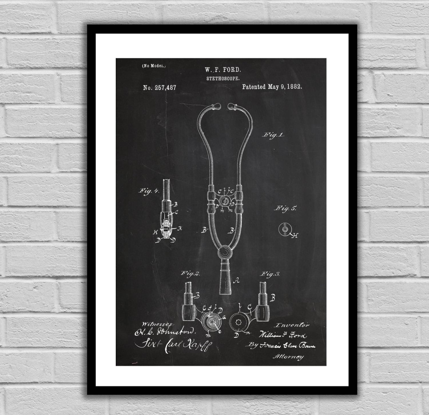 Vintage Stethoscope Poster, Stethoscope Patent, Stethoscope Art With Medical Wall Art (View 7 of 20)
