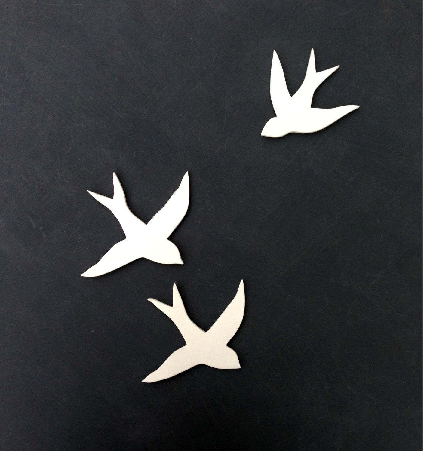 Wall Art Birds Set Of Three Handmade Porcelain Swallows Within Ceramic Bird Wall Art (View 7 of 20)
