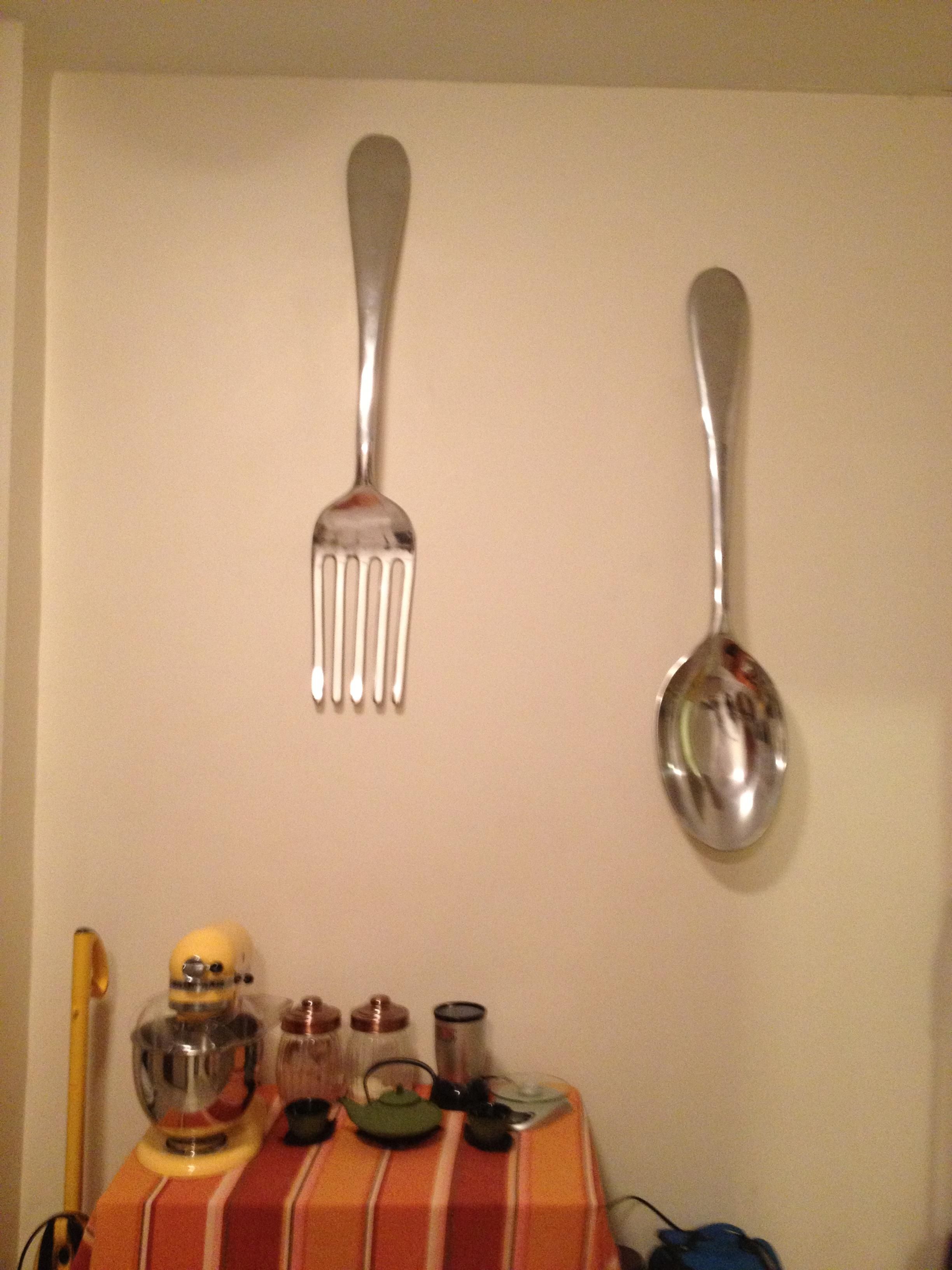 Wall Art Design Ideas: 3d Metals Industrial Giant Fork And Spoon In Big Spoon And Fork Decors (View 2 of 20)