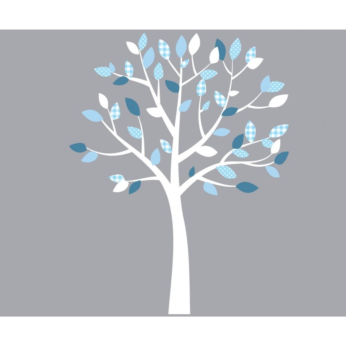White And Blue Wall Decal Tree Nursery For Children Throughout Blue And White Wall Art (Photo 1 of 20)