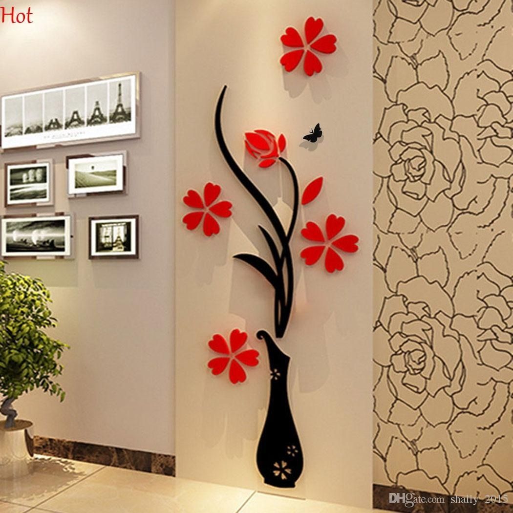 Wholesale Wall Stickers Acrylic 3d Plum Flower Vase Stickers Vinyl For 3d Wall Art (View 15 of 20)