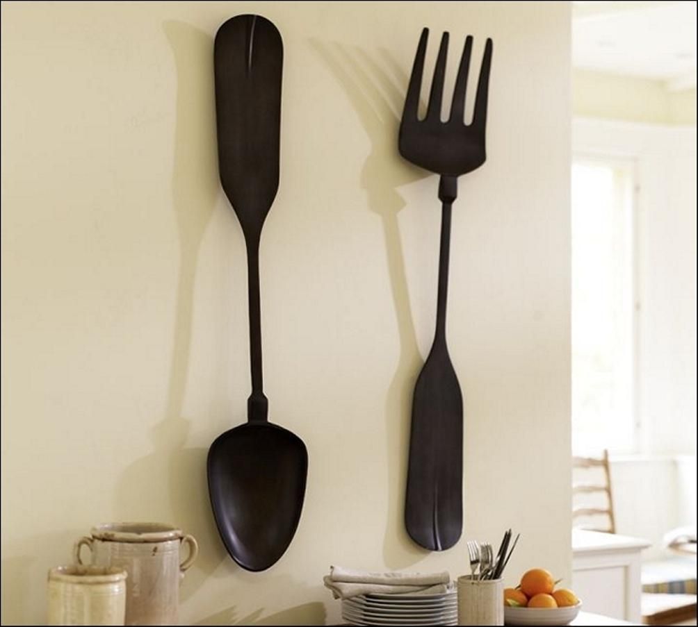 Winsome Large Knife Fork And Spoon Wall Decoration 2 Oversized Pertaining To Big Spoon And Fork Decors (View 6 of 20)
