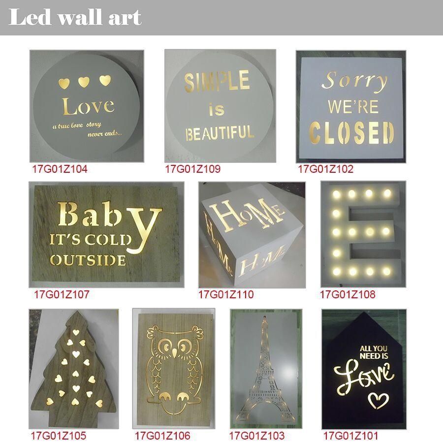 Word Decoration Wooden Box Hollowed Wall Art With Led – Buy Led With Regard To Wooden Words Wall Art (View 16 of 20)