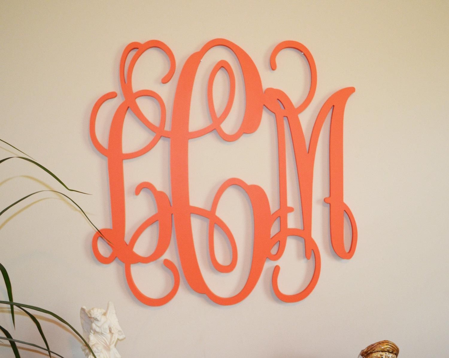 24 Painted Wood Monogram Initials Wall Decor Hanging In Monogrammed Wall Art (View 12 of 20)