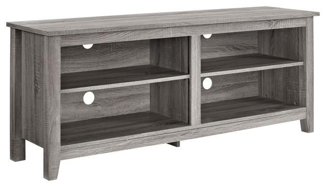 58" Wood Tv Stand Console – Beach Style – Entertainment Centers With Regard To Recent Grey Tv Stands (Photo 4743 of 7825)