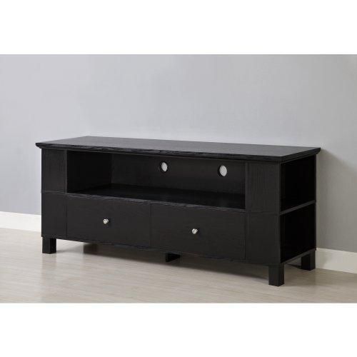 60 Inch Black Wood Tv Stand With Storage Regarding Most Up To Date Black Tv Stands With Drawers (View 9 of 20)