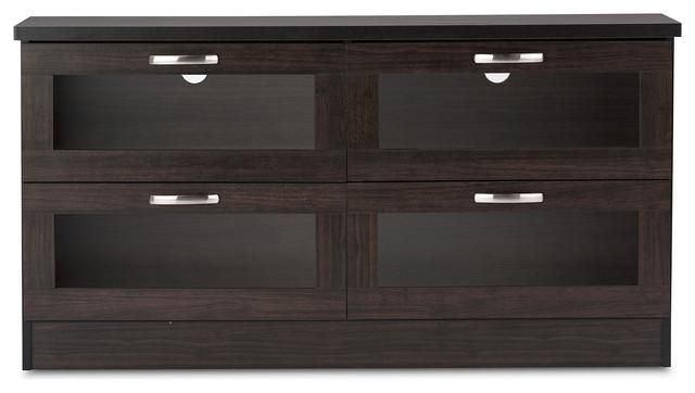 Adelino Wood Tv Cabinet With 4 Glass Doors, Dark Brown, 47.25 Throughout Current Wooden Tv Stands With Glass Doors (Photo 19 of 20)