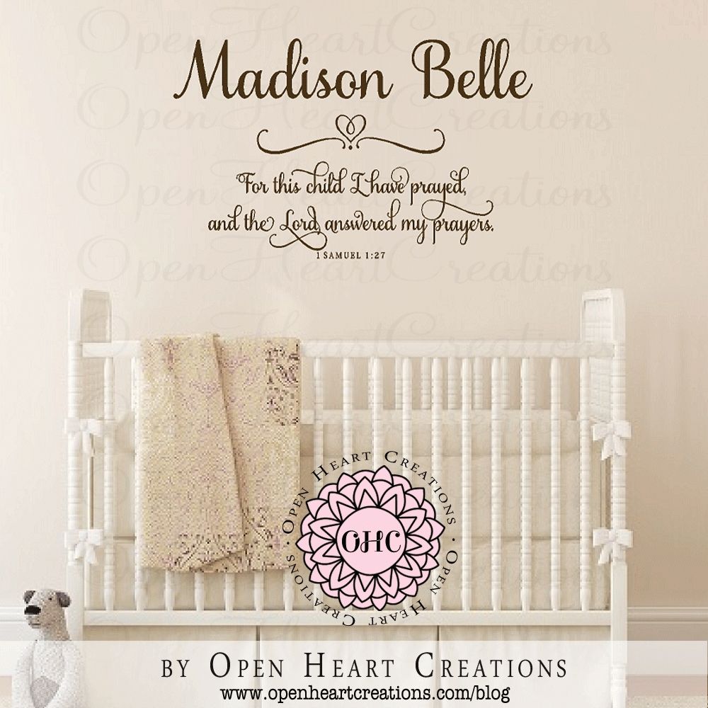 Baby Nursery Decor: Prayed Personalized Heart Baby Name Decals For Inside For This Child I Have Prayed Wall Art (View 8 of 20)