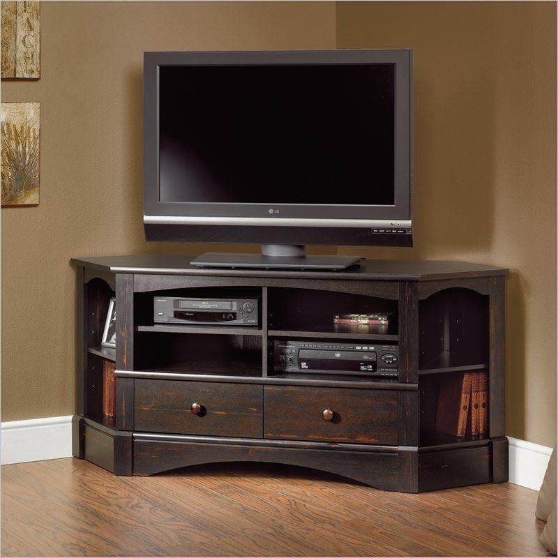 Bay View Corner Tv Stand In Antiqued Black | Bargainmaxx Throughout Most Up To Date Black Wood Corner Tv Stands (Photo 3824 of 7825)