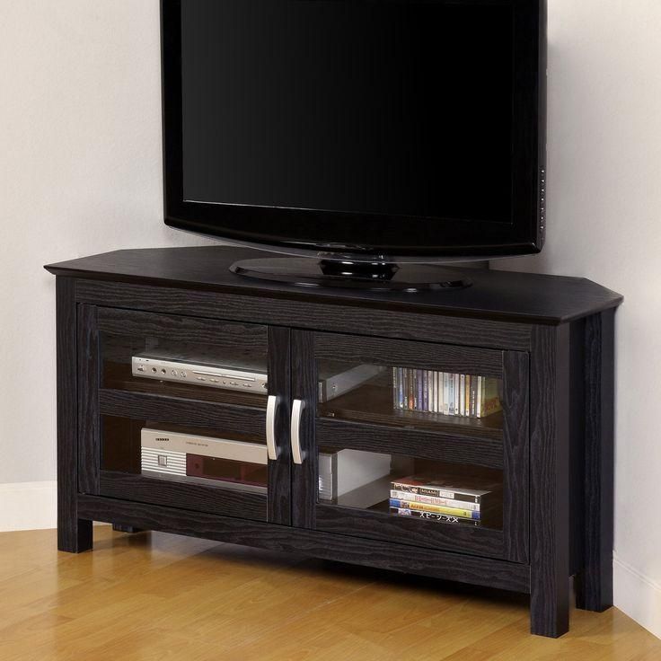 Best 25+ Black Corner Tv Stand Ideas On Pinterest | Tv Stand With Most Recent Tv Cabinets With Glass Doors (Photo 4009 of 7825)