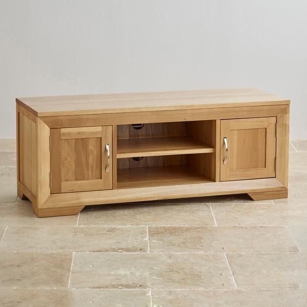 Bevel Natural Solid Oak Widescreen Tv + Dvd Cabinet For Most Up To Date Oak Tv Cabinets (Photo 4023 of 7825)