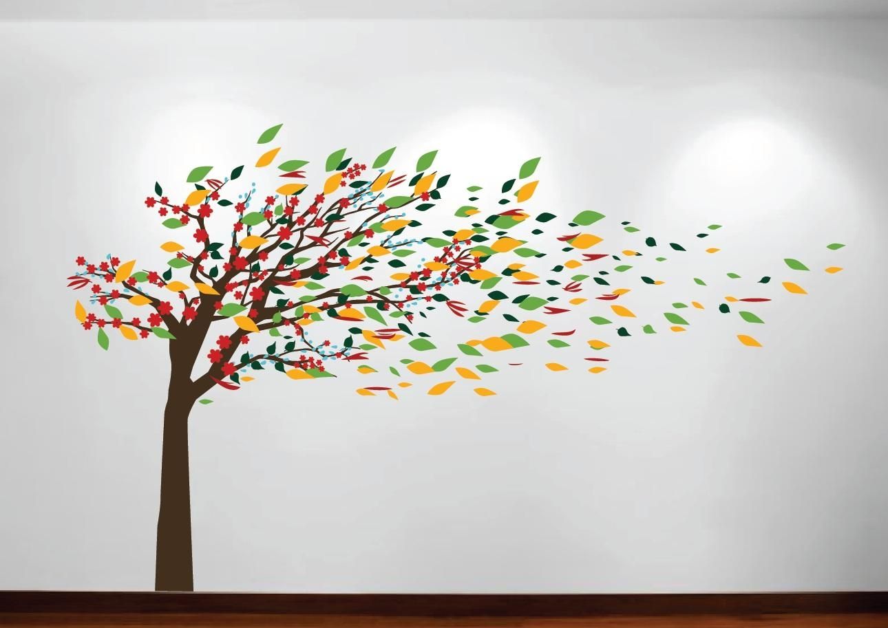 Blowing Tree Cherry Blossom Decal #1181 – Innovativestencils For Oak Tree Vinyl Wall Art (Photo 4 of 20)