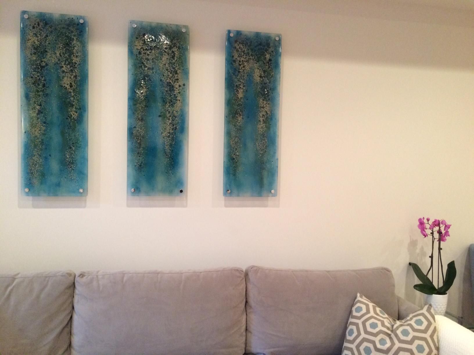 Blue Fused Glass "rainforest" Panels | Designer Glass Mosaics For Fused Glass Wall Artwork (Photo 10 of 20)