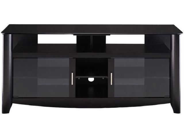Bush Furniture My16960 03 Black Aero Collection Tv Stand With Throughout Most Recently Released Wood Tv Stand With Glass Top (View 14 of 20)