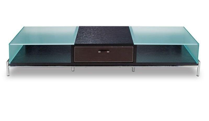 Contemporary Frosted Glass And Wood Tv Stand On Chrome Legs With Regard To Most Current Modern Glass Tv Stands (Photo 1 of 20)