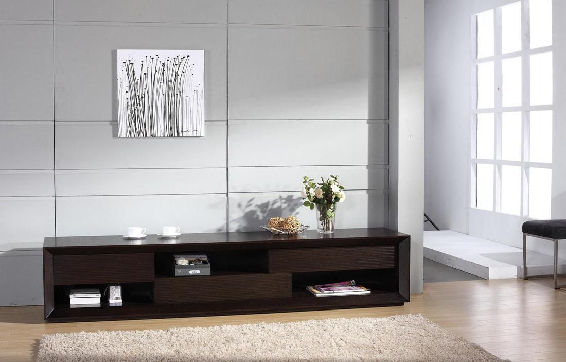 Contemporary Wenge Wood Finish Tv Stand With Unique Storage Spaces With Regard To Most Popular Modern Wooden Tv Stands (Photo 5206 of 7825)