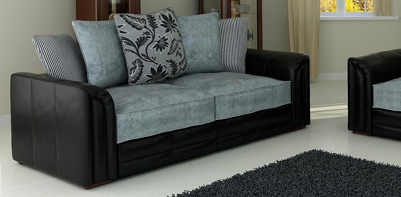 Court Black Grey 3 Seater Sofa – Fabric Sofas Regarding 3 Seater Sofas For Sale (Photo 10 of 21)
