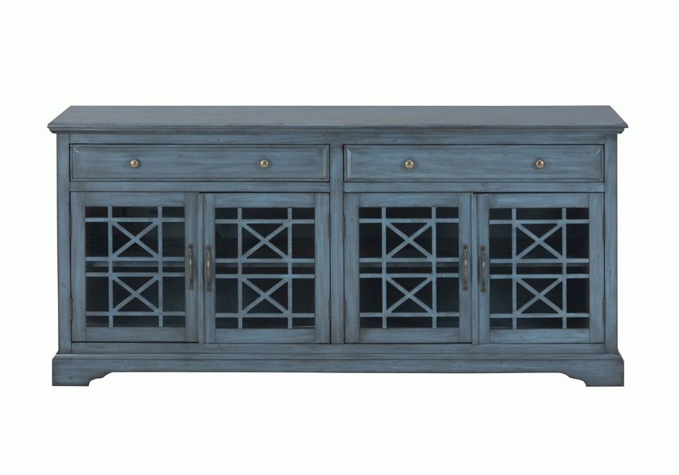 Craftsman Antique Blue 60" Media Unit | Lexington Overstock Warehouse With Regard To Recent Blue Tv Stands (View 3 of 20)