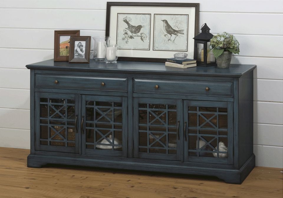 Craftsman Antique Blue 60" Media Unit | Louisville Overstock Warehouse With Regard To Most Popular Blue Tv Stands (View 2 of 20)