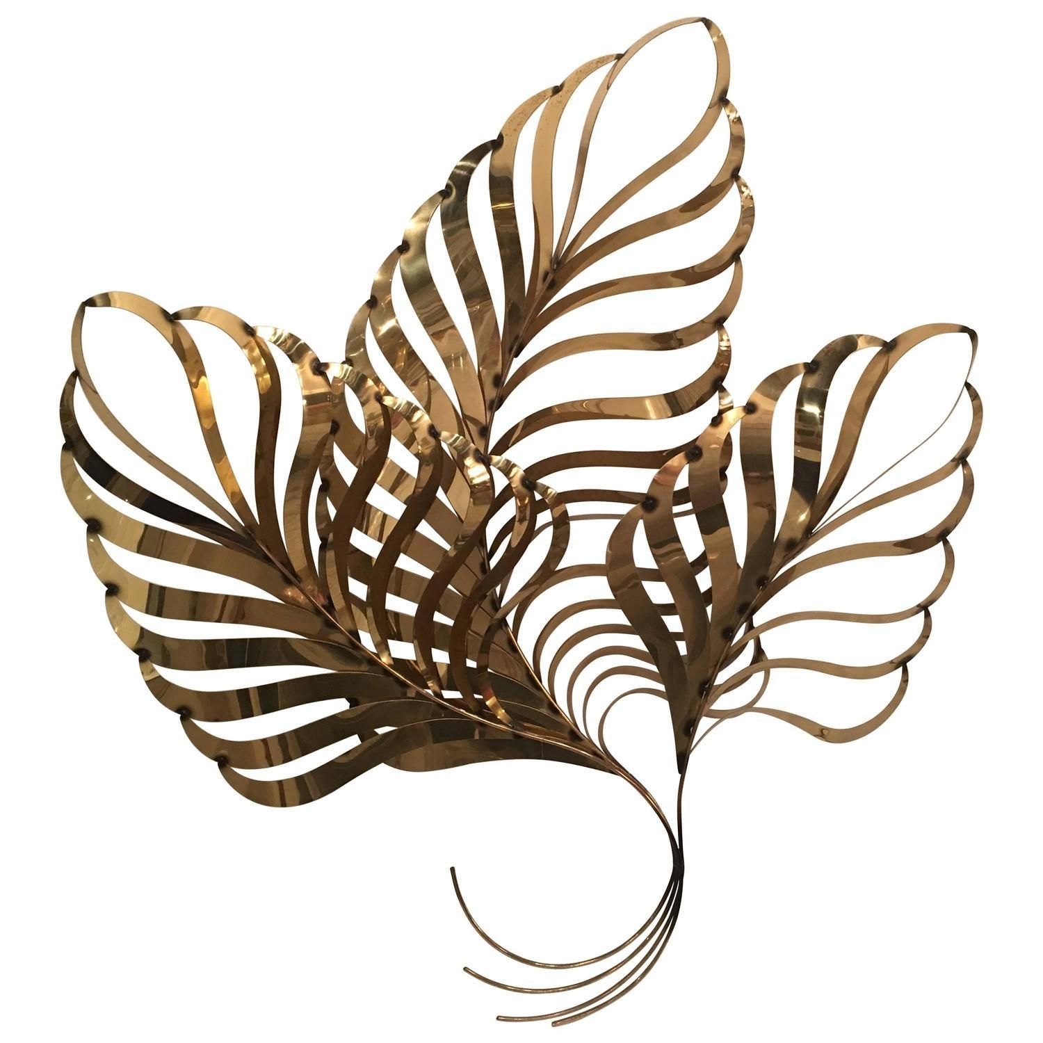 Curtis C. Jere Brass Palm Tree Frond Leaf Wall Hanging Metal For C Jere Wall Art (Photo 18 of 20)