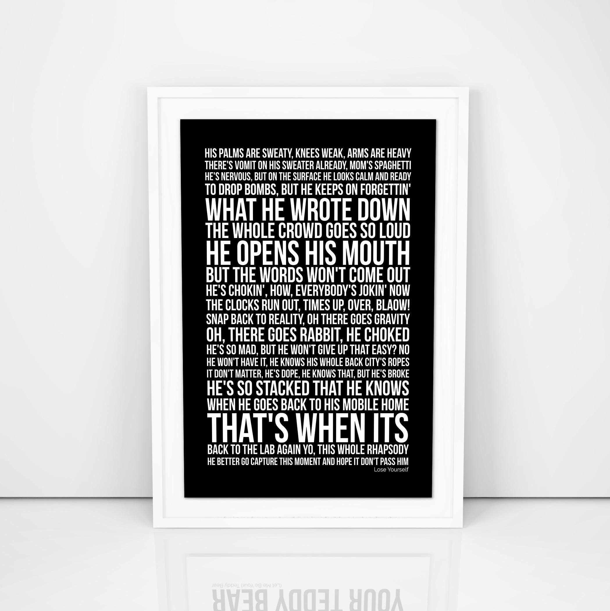 Eminem Poster Lose Yourself Lyrics Song Print A4 A3 Size Wall Within Eminem Wall Art (View 7 of 20)