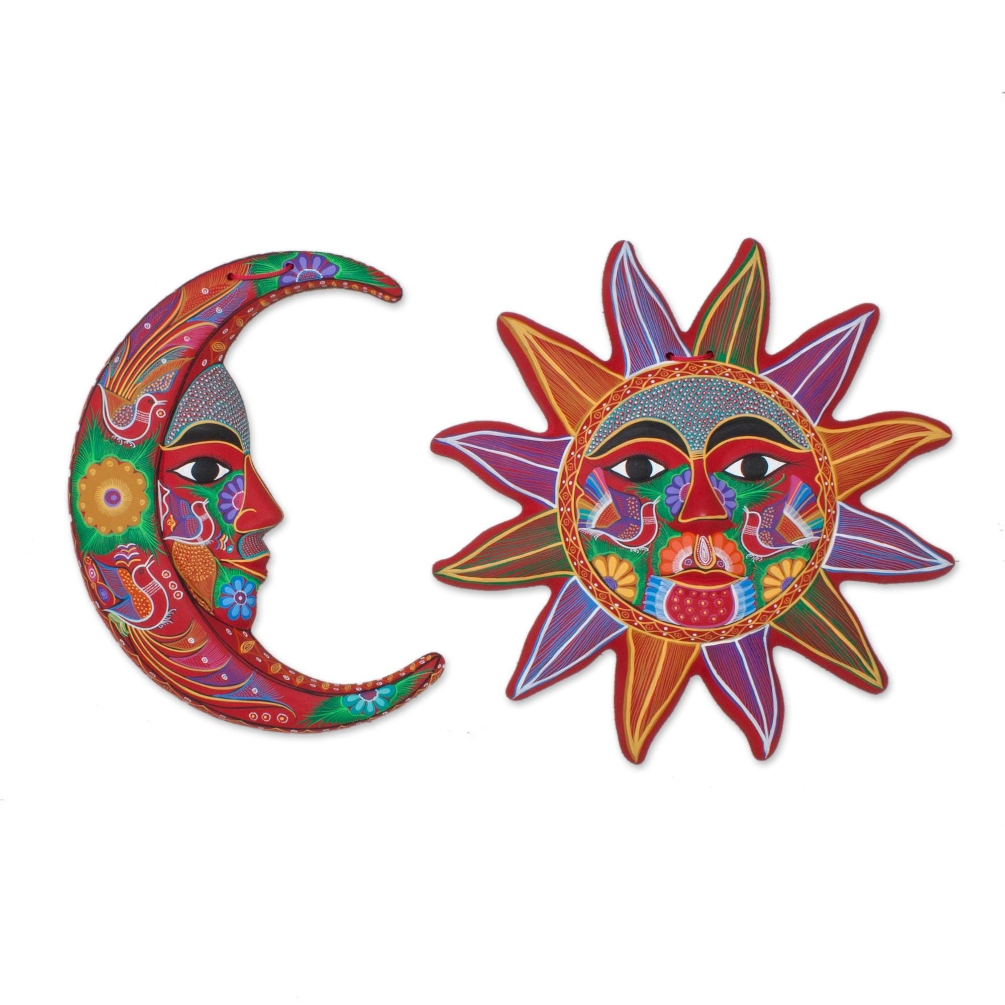 Fair Trade Sun And Moon Ceramic Wall Art From Mexico (pair Intended For Mexican Ceramic Wall Art (Photo 1 of 20)