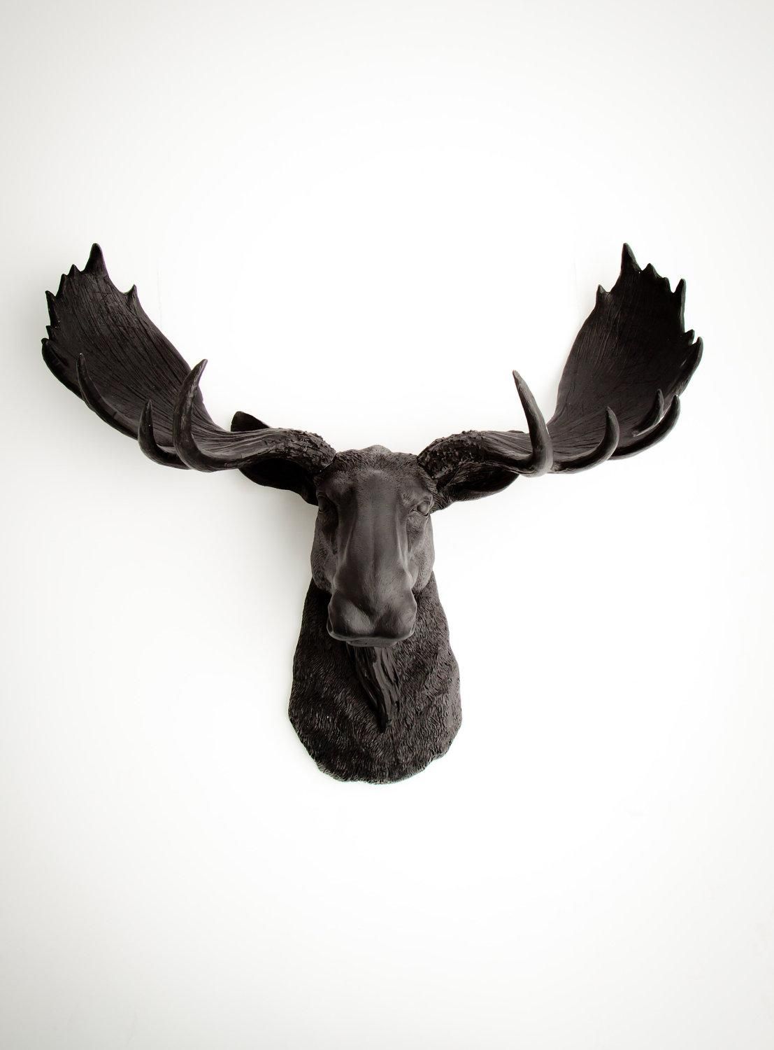 Faux Taxidermy Moose Head The Leonard Black Resin Moose Intended For Resin Animal Heads Wall Art (View 12 of 20)