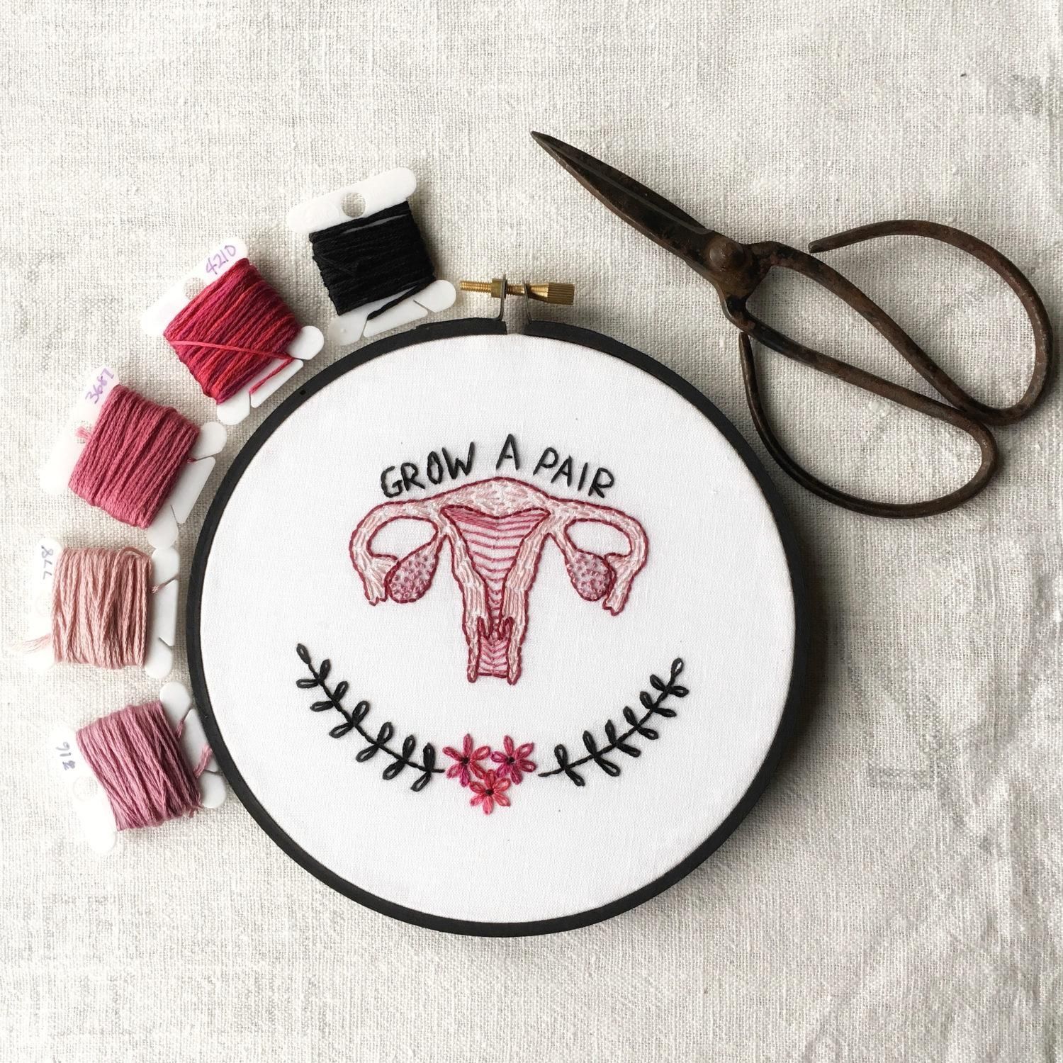 Feminist Embroidery Art Ovaries Smash The Patriarchy Wall Pertaining To Feminist Wall Art (View 7 of 20)
