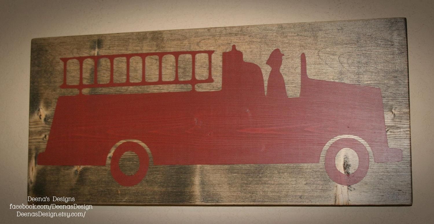 Firefighter Sign Firefighter Decor Distressed Wood Sign Pertaining To Fire Truck Wall Art (Photo 3 of 20)