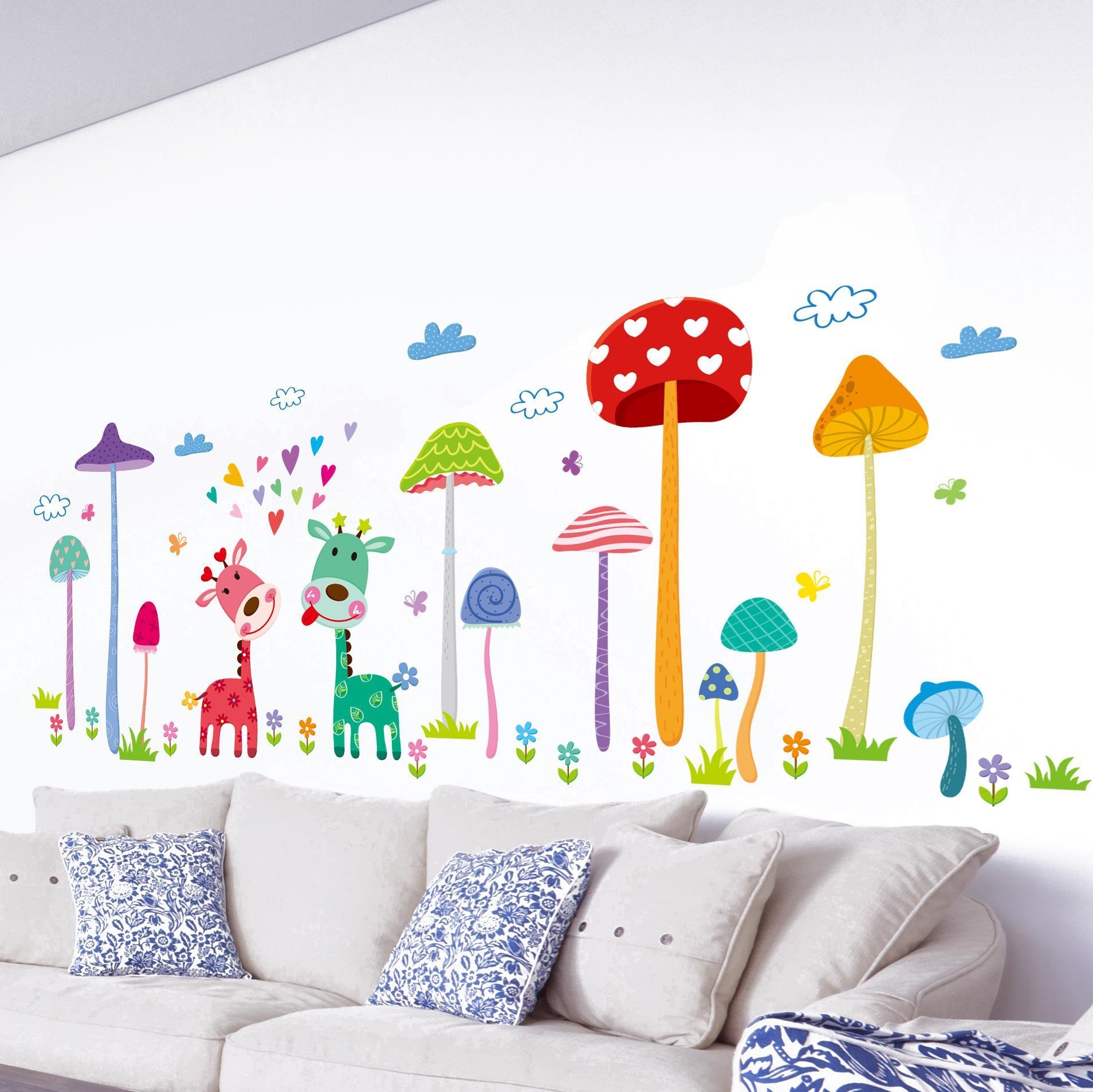 Forest Mushroom Deer Home Wall Art Mural Decor Kids Babies Room In Wall Art For Kindergarten Classroom (Photo 1 of 20)