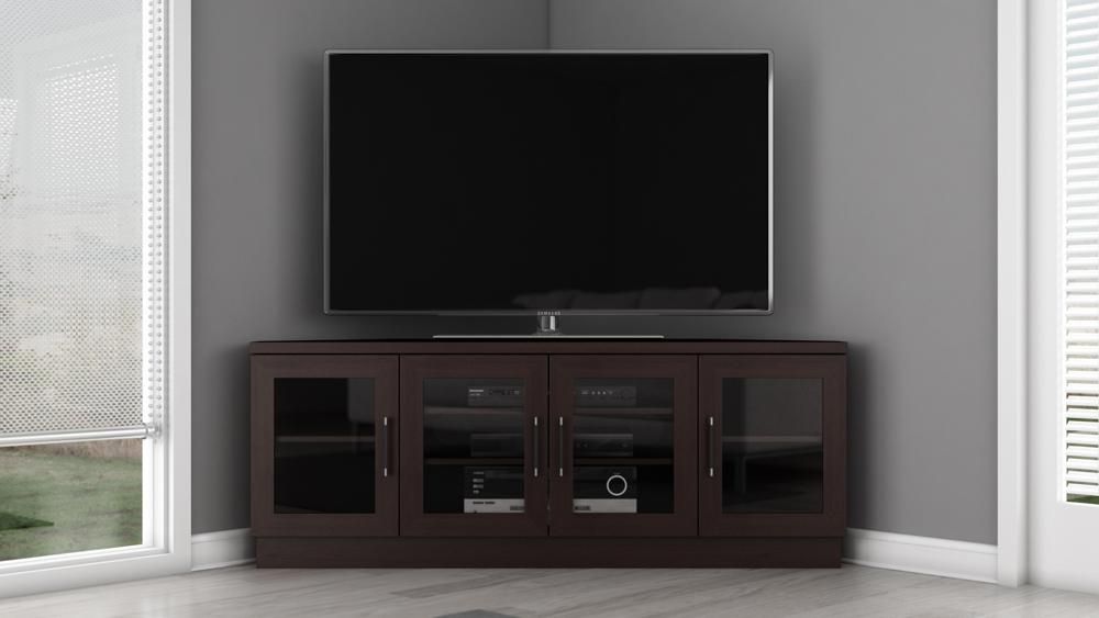 Furnitech – 60" Contemporary Corner Tv Stand Media Console For Pertaining To Recent Corner Tv Cabinets For Flat Screens With Doors (Photo 4558 of 7825)