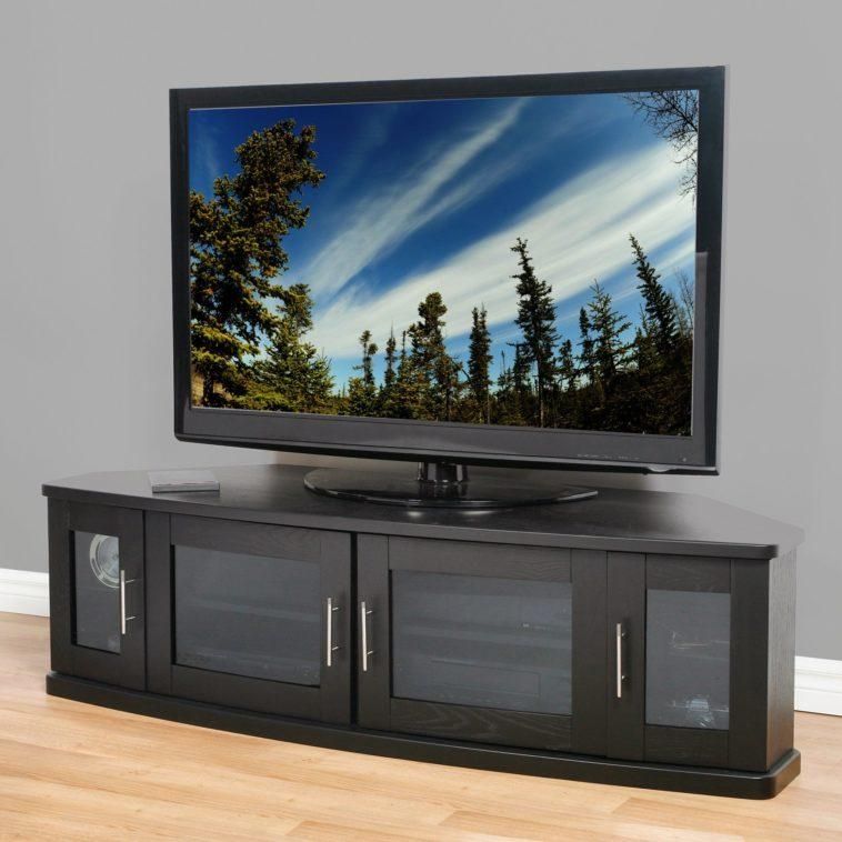 Furniture. Black Stain Wooden Media Cabinet With Tv Stand And Inside Latest Corner Tv Cabinets With Glass Doors (Photo 3843 of 7825)