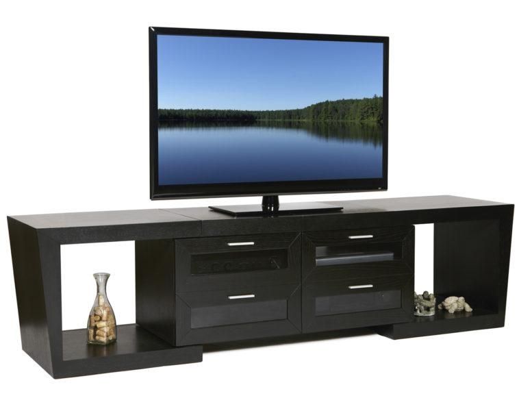 Furniture. Long Black Tv Stand With 4 Drawers And 2 Ample Shelves Pertaining To Most Popular Long Black Tv Stands (Photo 8 of 20)