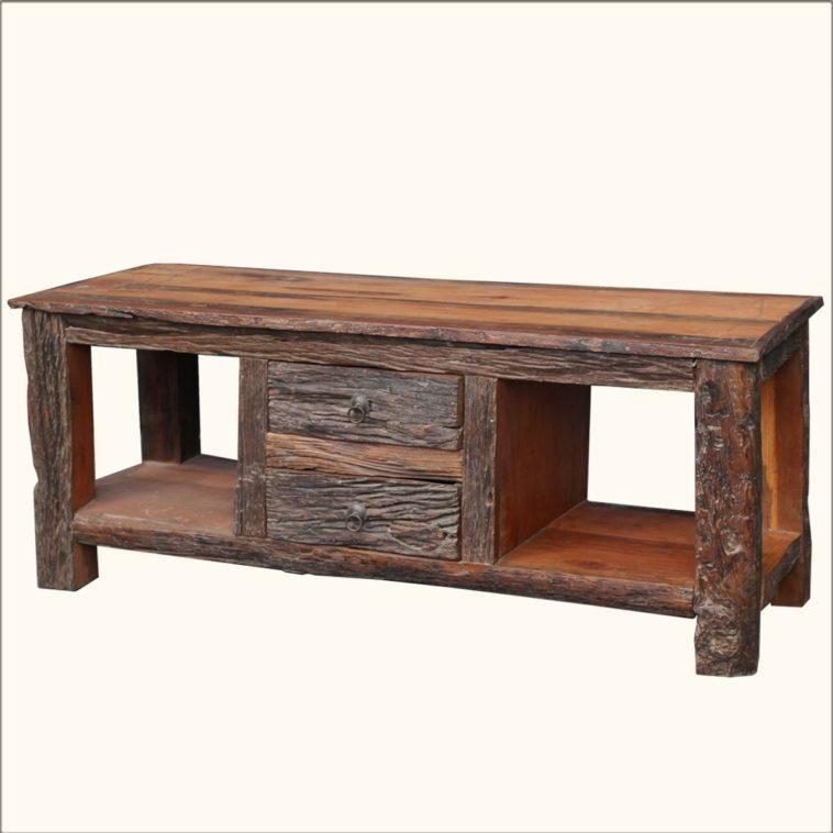 Furniture. Rustic Wood Flat Screen Tv Stand Having Two Drawer And Pertaining To Most Current Big Tv Stands Furniture (Photo 13 of 20)