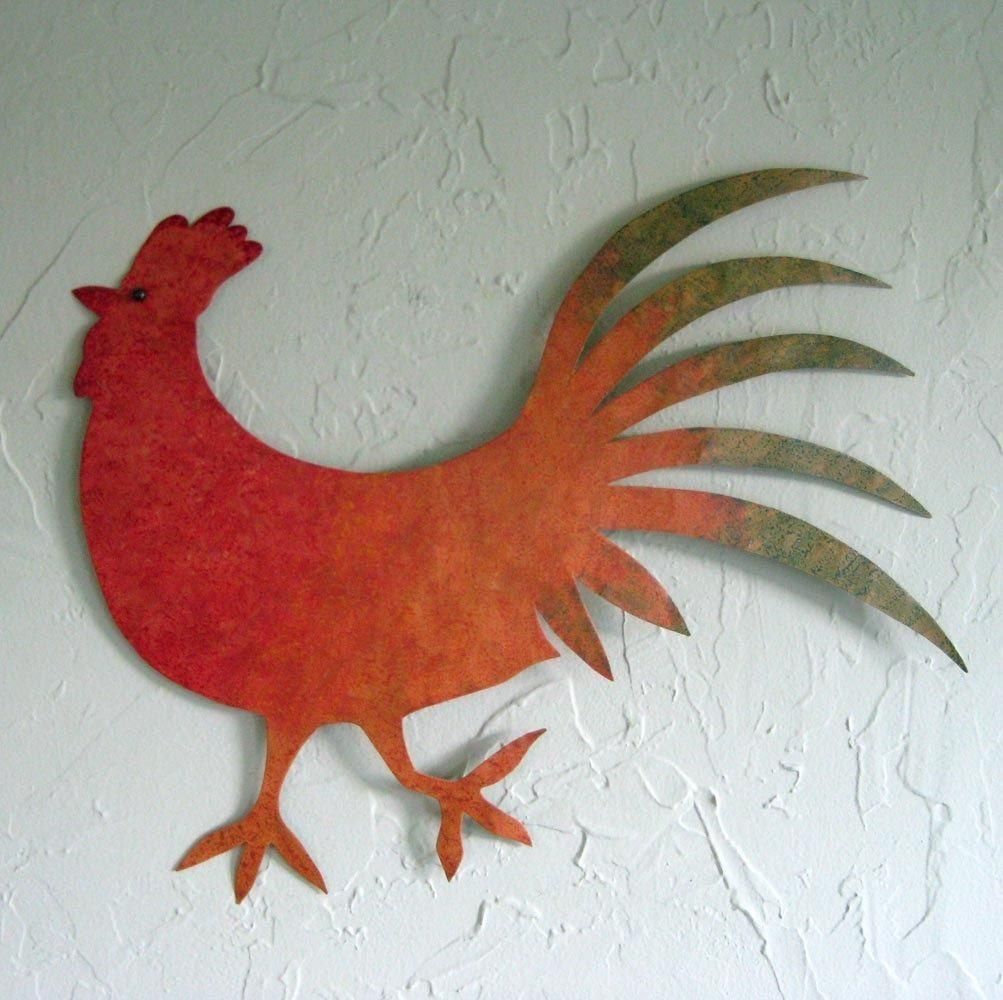 Hand Crafted Handmade Upcycled Metal Rooster Wall Art Sculpture For Metal Rooster Wall Art (Photo 1 of 20)