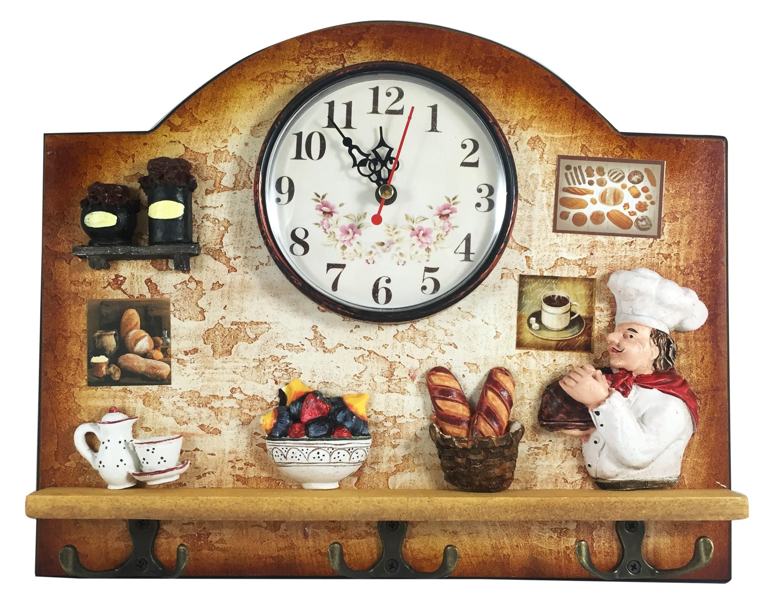 Heartful Home Italian Chef Wall Decor Clock With Key Holder Hooks Regarding Italian Bistro Wall Art (View 5 of 20)