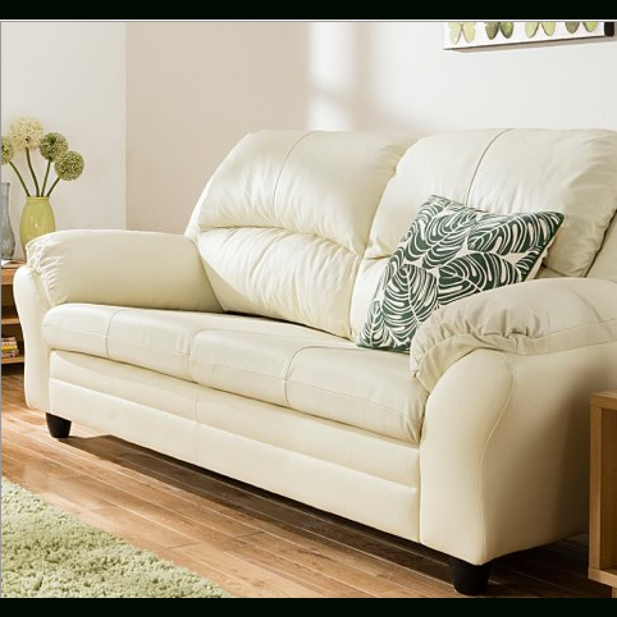 Hereford Large Leather Sofa And Two Chair's Ivory – Furnico Village Regarding Ivory Leather Sofas (Photo 1 of 20)